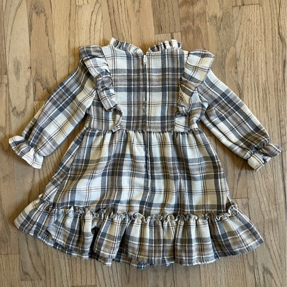 Rare edition girls 2T long sleeve plaid dress with ruffles cream gray brown - Picture 3 of 8